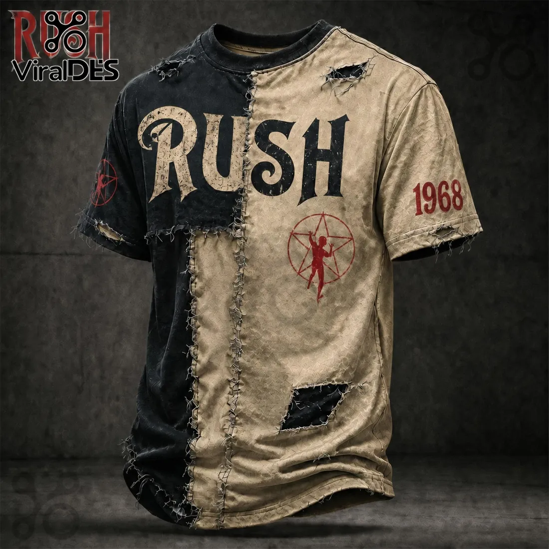 Rush Band 1968 Vintage Two-Tone Distressed T-Shirt Rush Band 1968 Vintage Two-Tone Distressed T-Shirt
