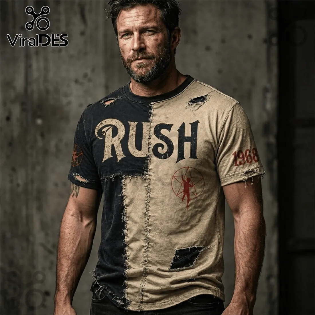 Rush Band 1968 Vintage Two-Tone Distressed T-Shirt Rush Band 1968 Vintage Two-Tone Distressed T-Shirt