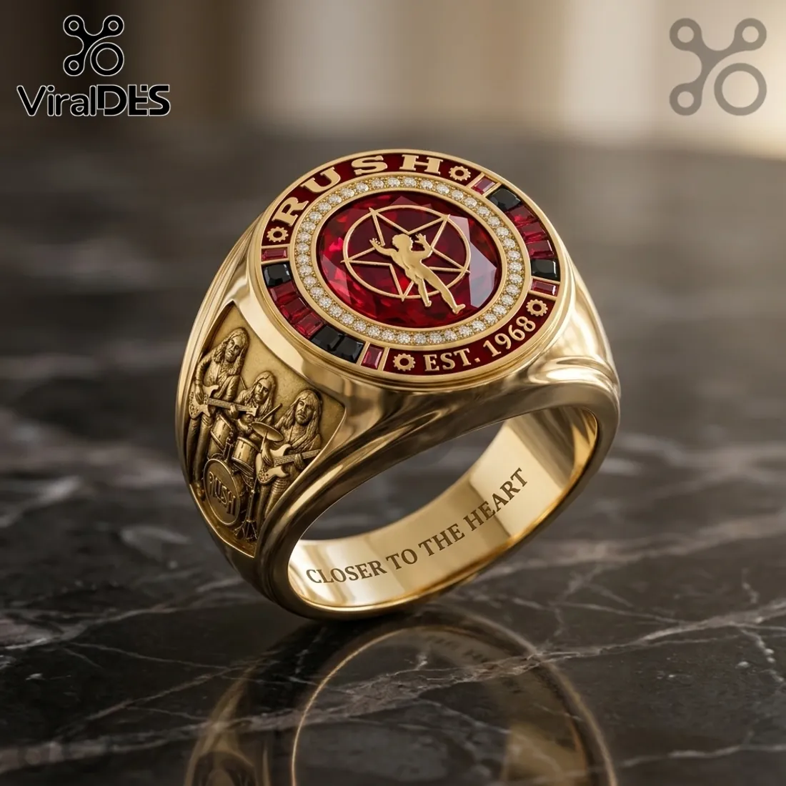 Rush Band Starman Logo Gold Plated Ring Rush Band Starman Logo Gold Plated Ring