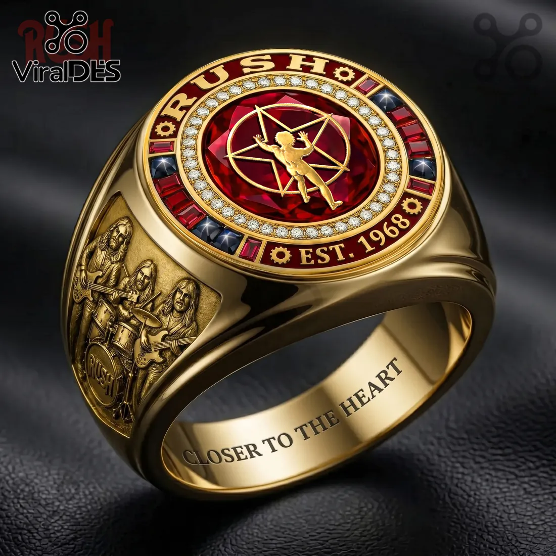 Rush Band Starman Logo Gold Plated Ring Rush Band Starman Logo Gold Plated Ring