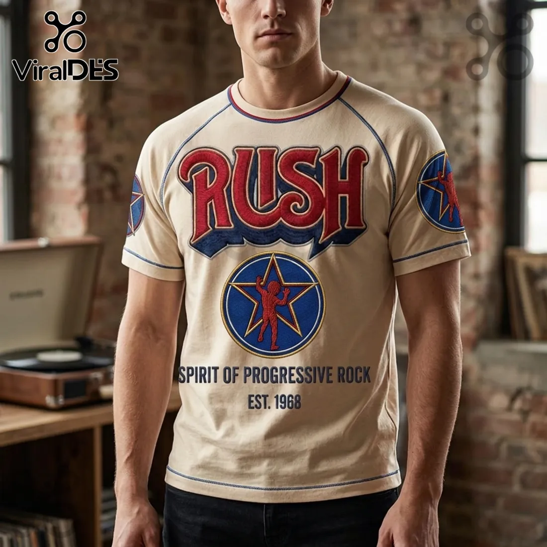Rush Spirit of Progressive Rock Est 1968 Beige T-Shirt Rush Spirit of Progressive Rock Est 1968 Beige T-Shirt