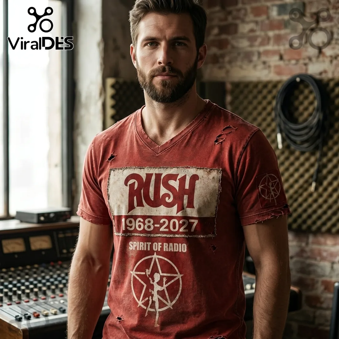 Rush Spirit Of Radio 1968-2027 Red Distressed T-Shirt Rush Spirit Of Radio 1968-2027 Red Distressed T-Shirt