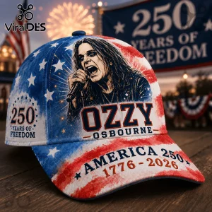 Ozzy Osbourne baseball cap with red, white, and blue American flag print, 250 Years of Freedom, and 1776-2026 text.!