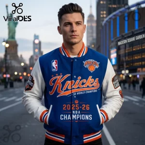 New York Knicks 2026 NBA Champions Royal Blue Bomber Varsity Baseball Jacket