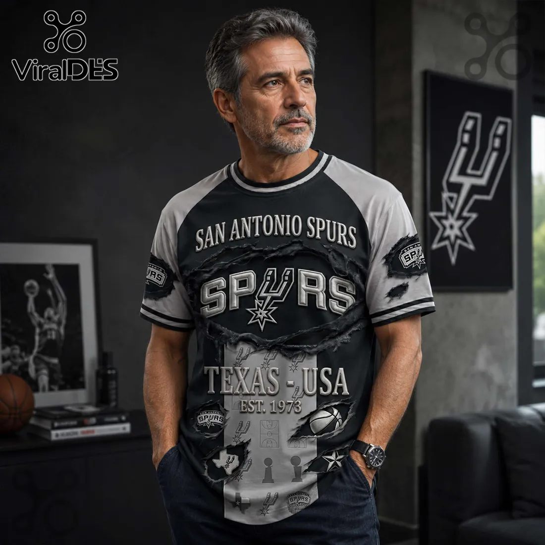 San Antonio Spurs 1973 Est Vintage Black and White T-Shirt San Antonio Spurs 1973 Est Vintage Black and White T-Shirt
