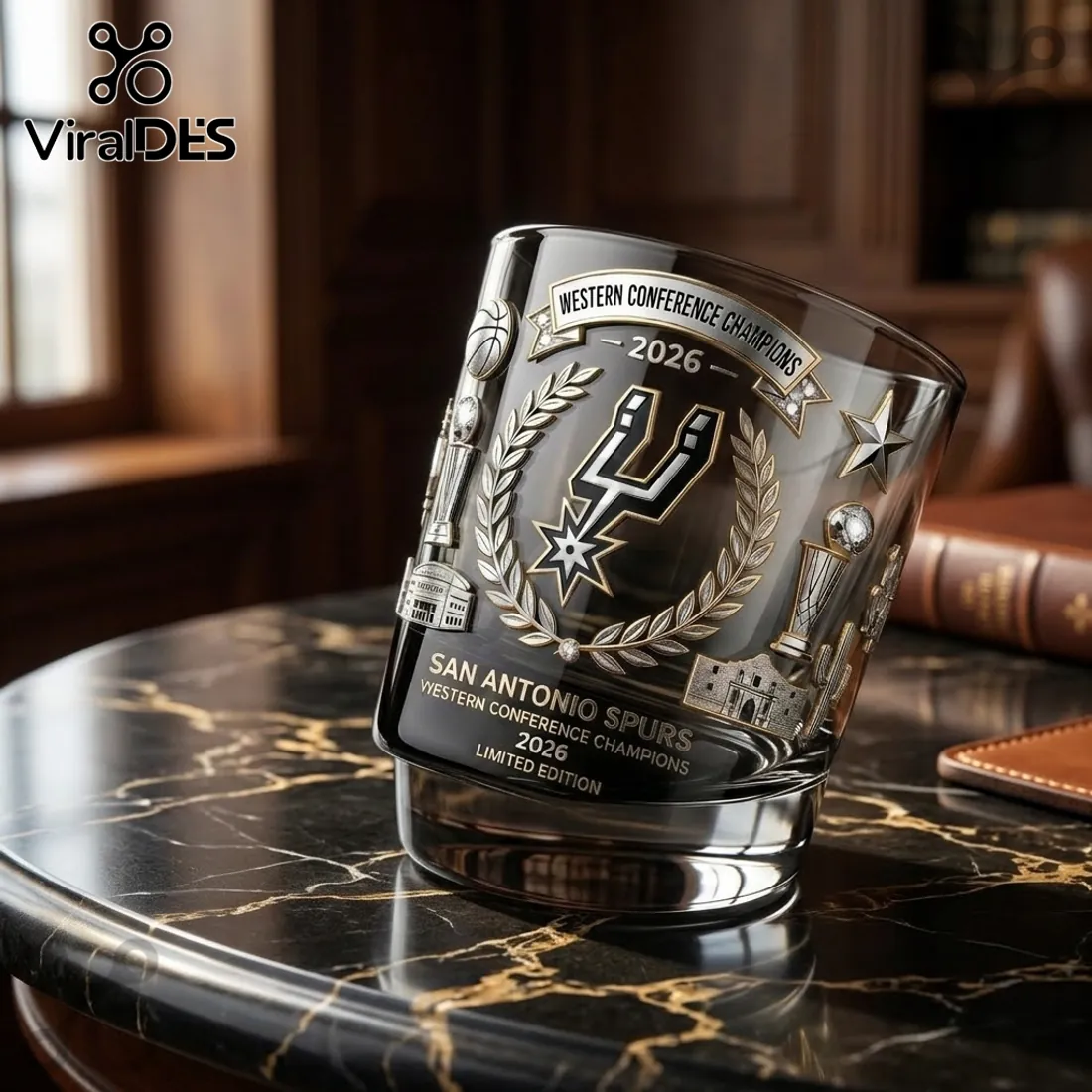 San Antonio Spurs 2026 Western Conference Champions Whiskey Glass San Antonio Spurs 2026 Western Conference Champions Whiskey Glass