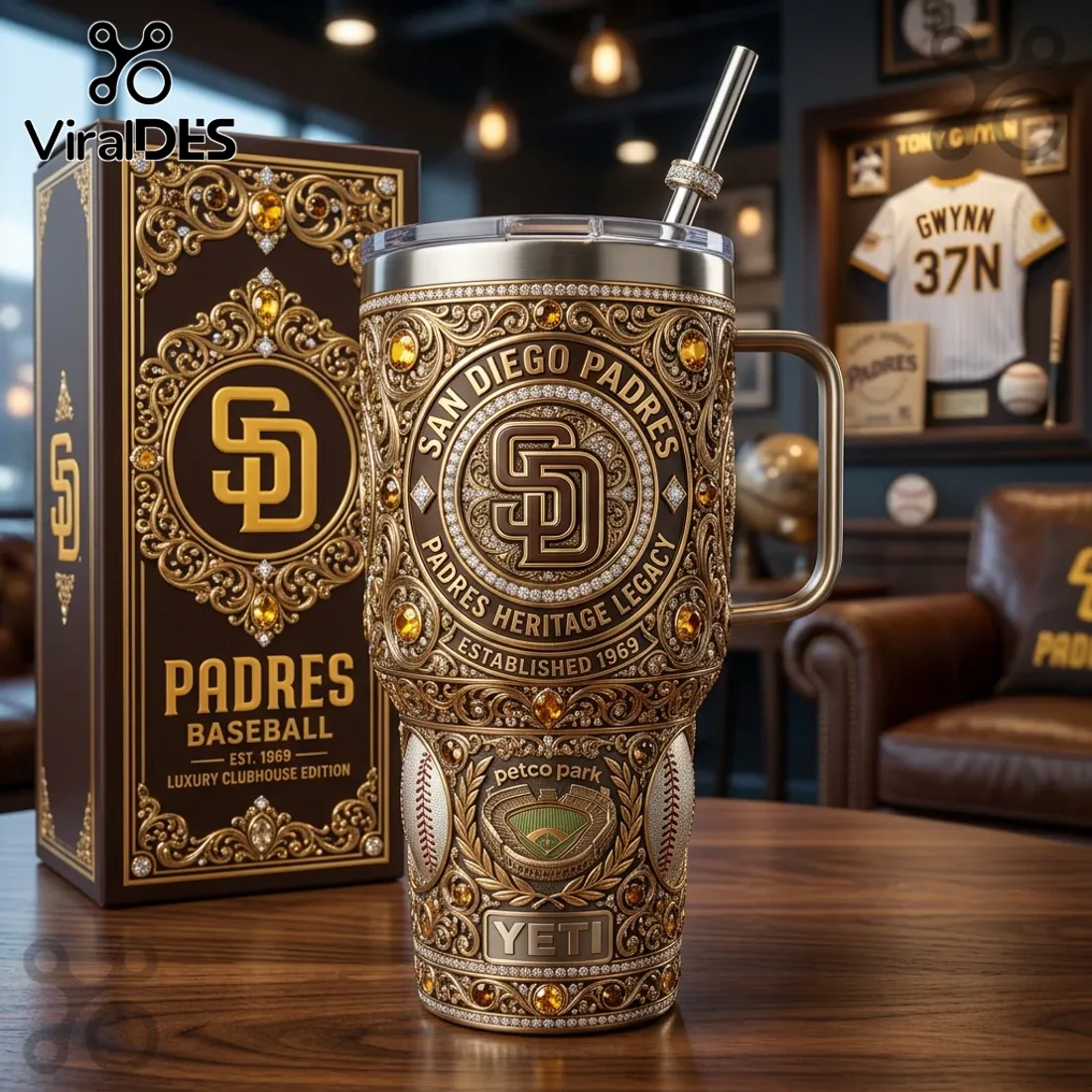 San Diego Padres Luxury Gold Engraved 40oz Tumbler San Diego Padres Luxury Gold Engraved 40oz Tumbler