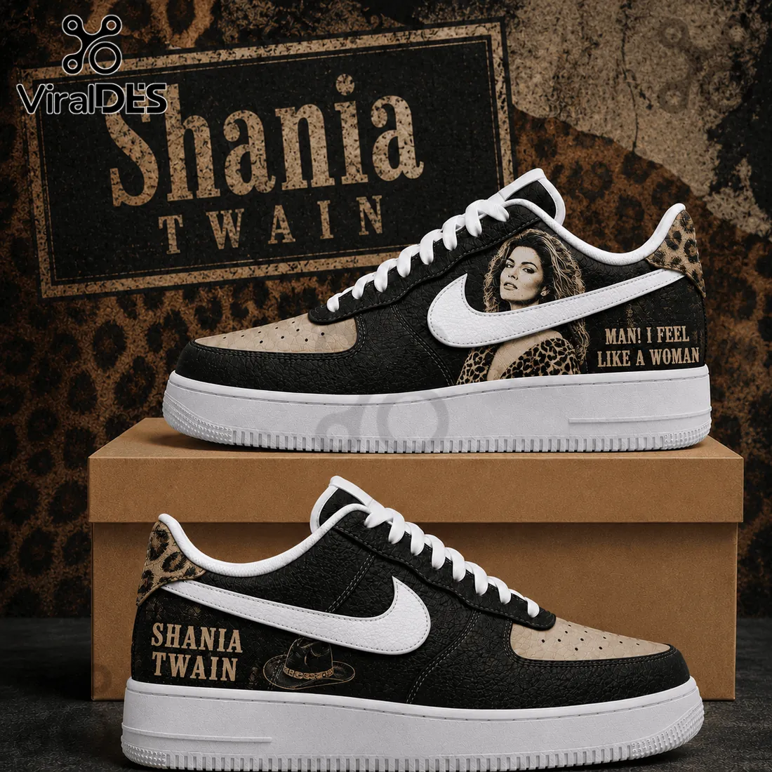 Shania Twain Black Leopard Nike Air Force 1 Sneakers Shania Twain Black Leopard Nike Air Force 1 Sneakers