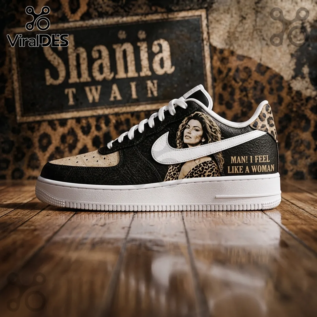 Shania Twain Black Leopard Nike Air Force 1 Sneakers Shania Twain Black Leopard Nike Air Force 1 Sneakers
