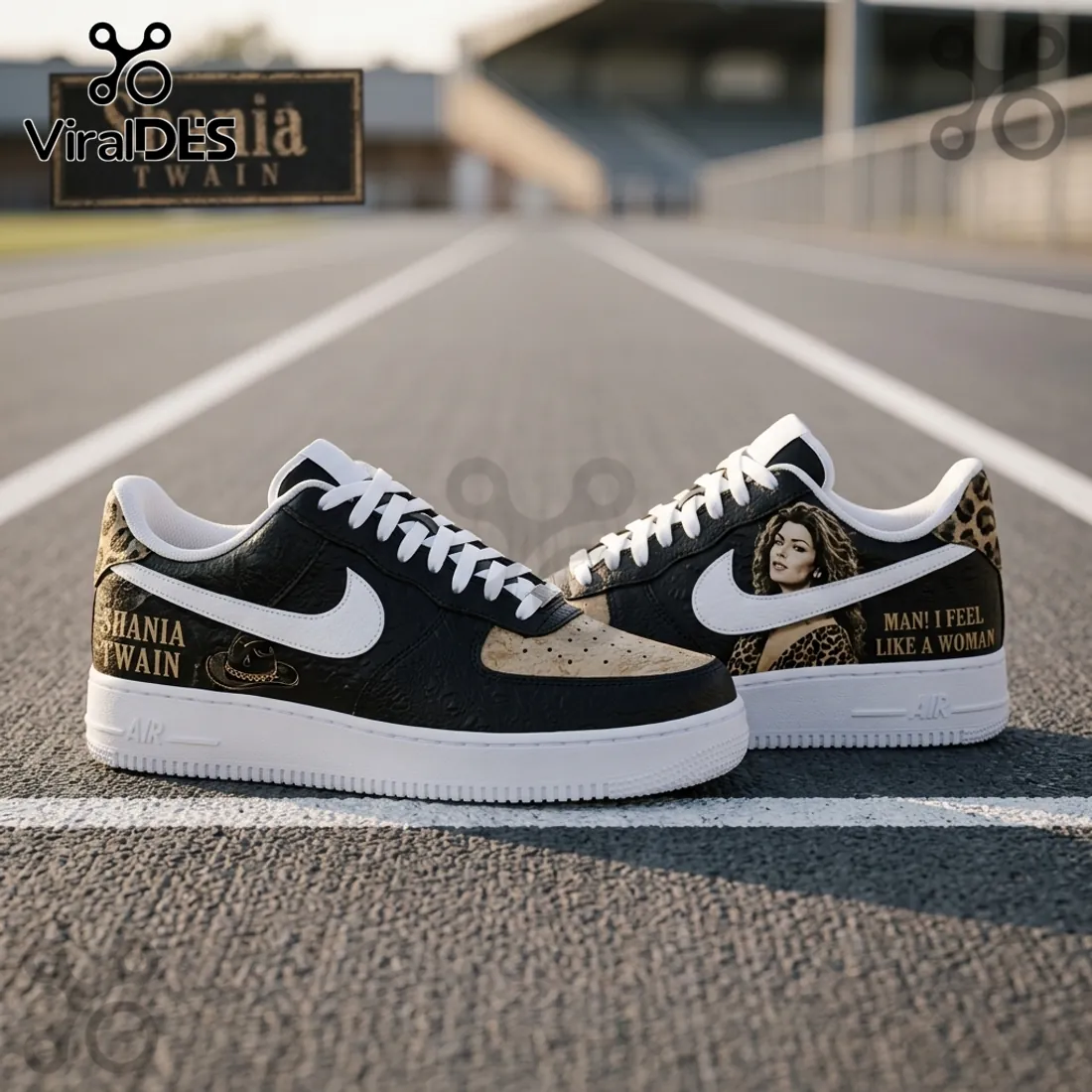 Shania Twain Black Leopard Nike Air Force 1 Sneakers Shania Twain Black Leopard Nike Air Force 1 Sneakers