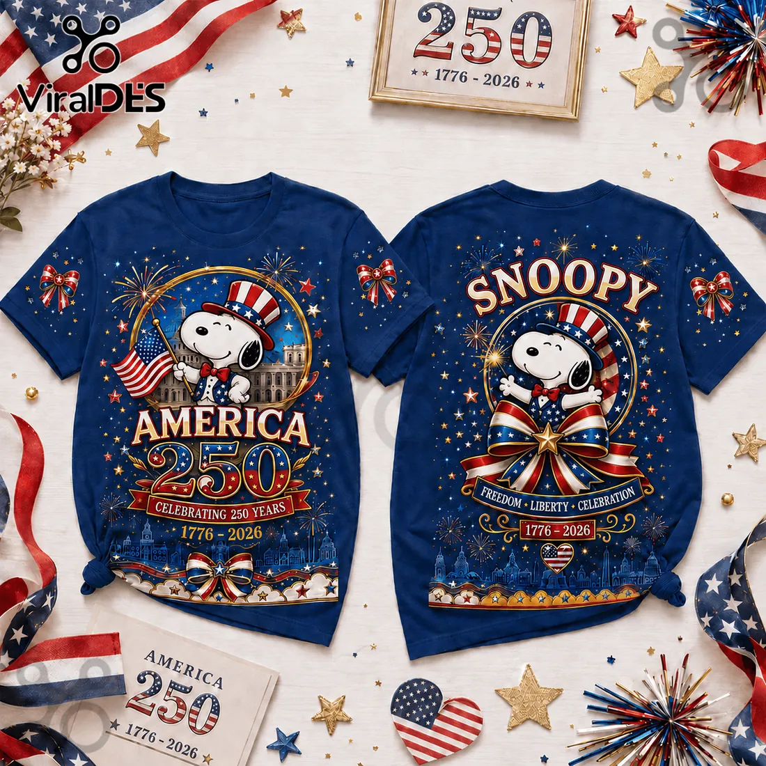 Snoopy x America 250th Anniversary Patriotic 3D T-Shirt Snoopy x America 250th Anniversary Patriotic 3D T-Shirt