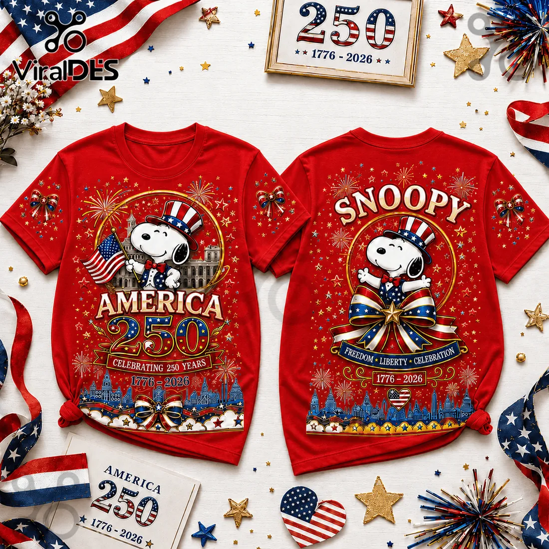 Snoopy x America 250th Anniversary Patriotic 3D T-Shirt Snoopy x America 250th Anniversary Patriotic 3D T-Shirt