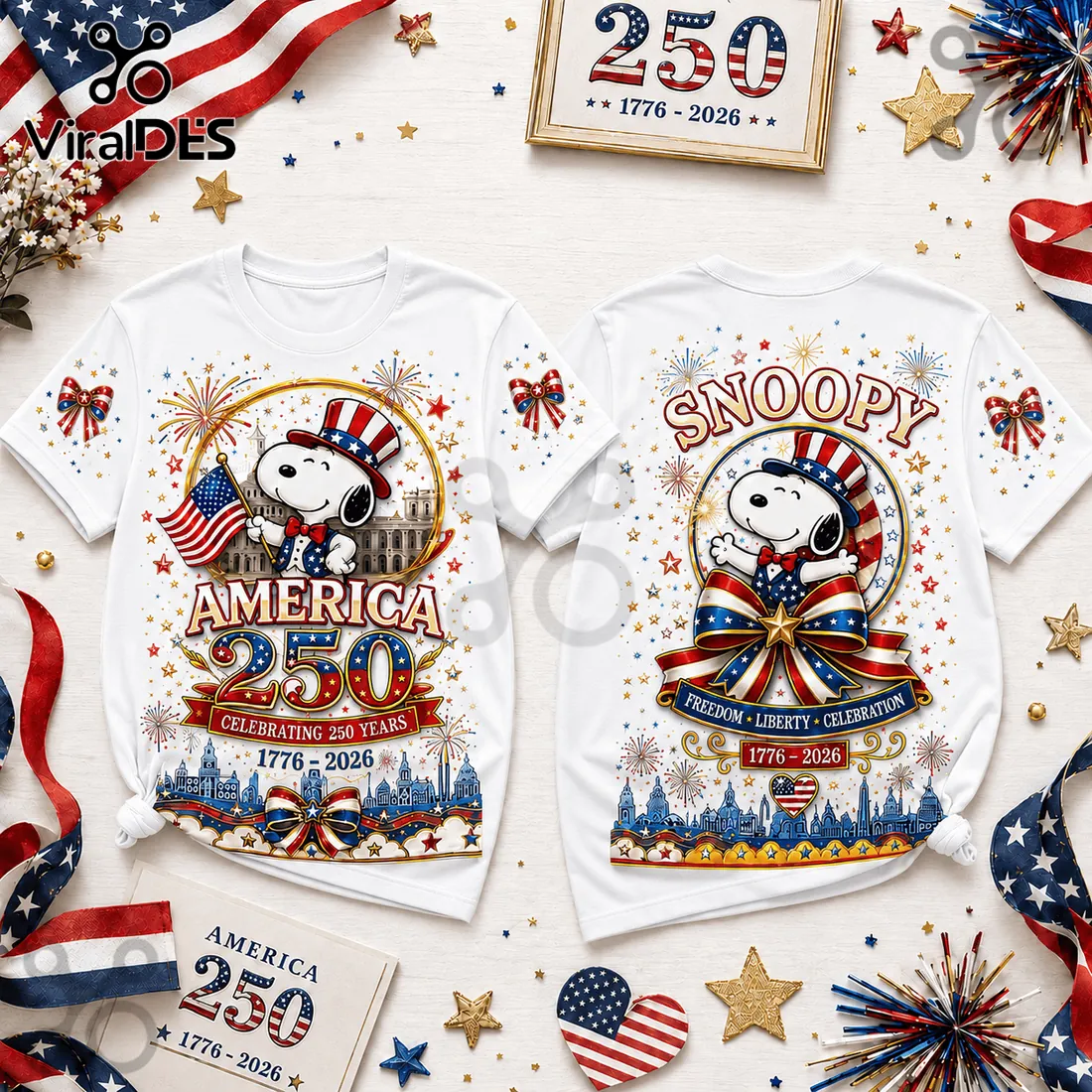 Snoopy x America 250th Anniversary Patriotic 3D T-Shirt Snoopy x America 250th Anniversary Patriotic 3D T-Shirt
