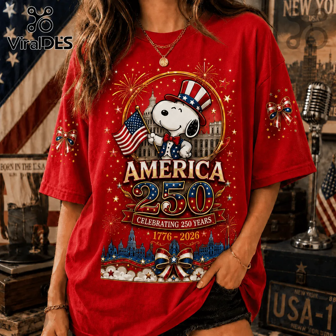 Snoopy x America 250th Anniversary Patriotic 3D T-Shirt Snoopy x America 250th Anniversary Patriotic 3D T-Shirt