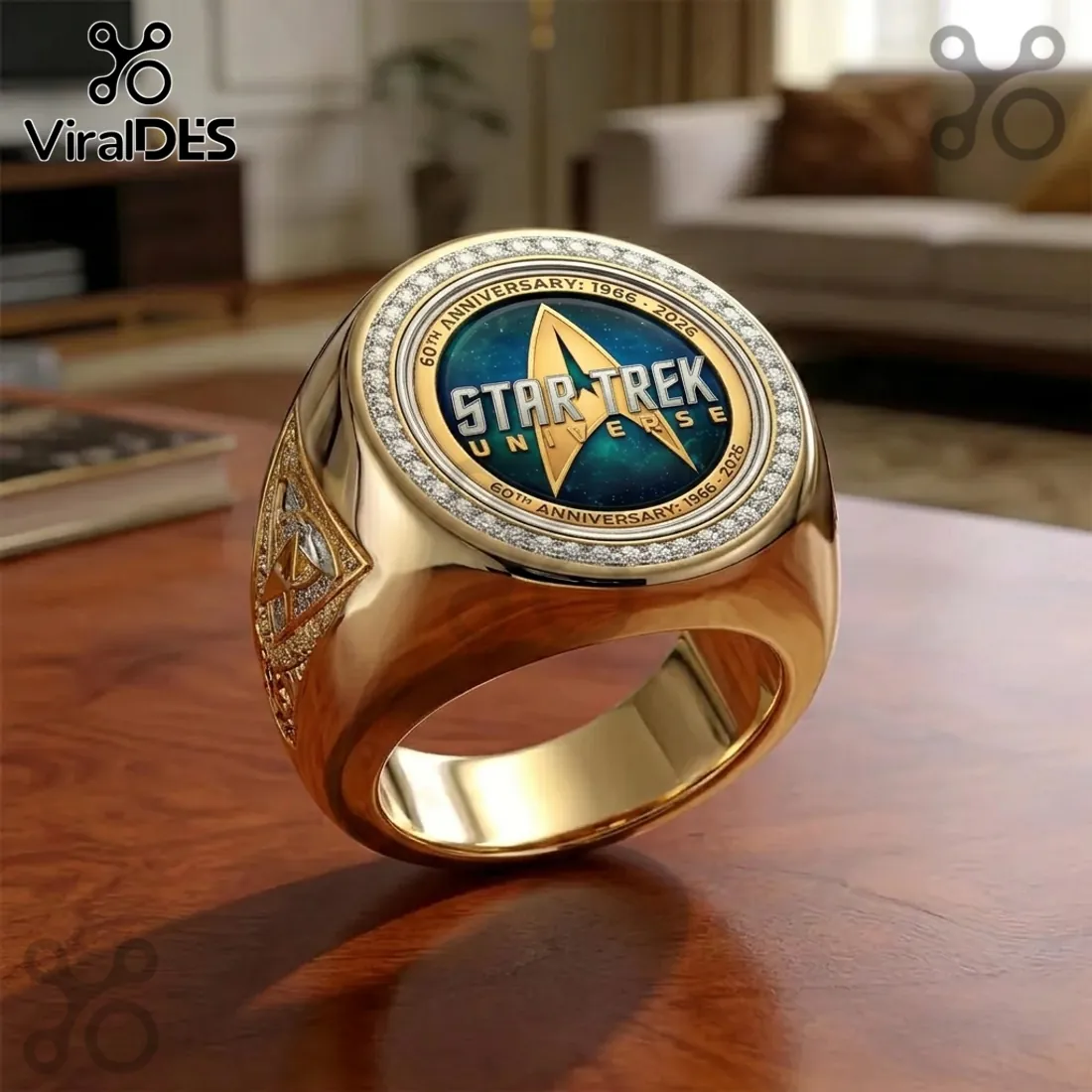 Star Trek 60th Anniversary 1966-2026 Gold Plated Engraved Ring Star Trek 60th Anniversary 1966-2026 Gold Plated Engraved Ring