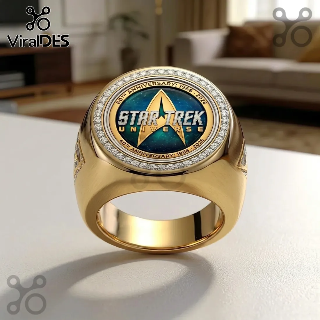 Star Trek 60th Anniversary 1966-2026 Gold Plated Engraved Ring Star Trek 60th Anniversary 1966-2026 Gold Plated Engraved Ring