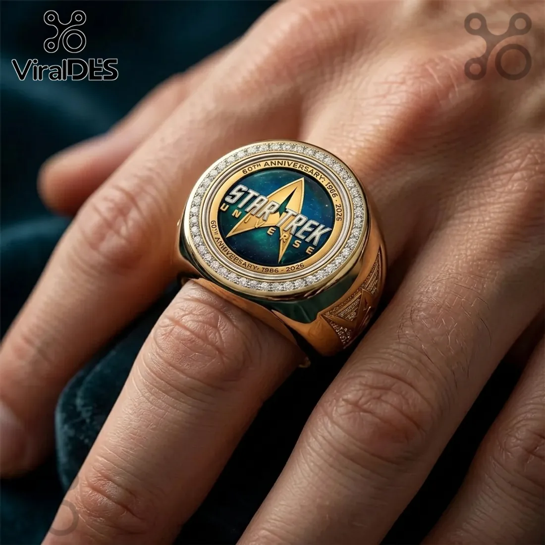Star Trek 60th Anniversary 1966-2026 Gold Plated Engraved Ring Star Trek 60th Anniversary 1966-2026 Gold Plated Engraved Ring