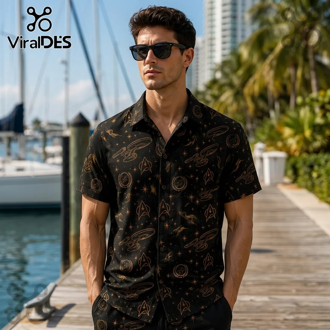 Star Trek Starfleet USS Enterprise Black Gold Hawaiian Shirt Star Trek Starfleet USS Enterprise Black Gold Hawaiian Shirt