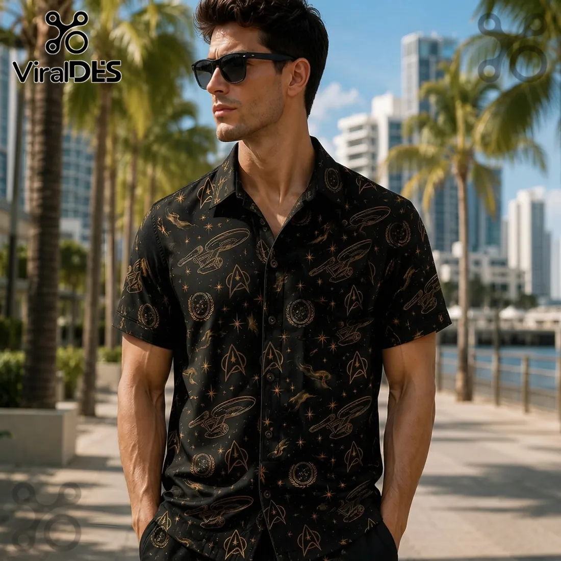 Star Trek Starfleet USS Enterprise Black Gold Hawaiian Shirt Star Trek Starfleet USS Enterprise Black Gold Hawaiian Shirt