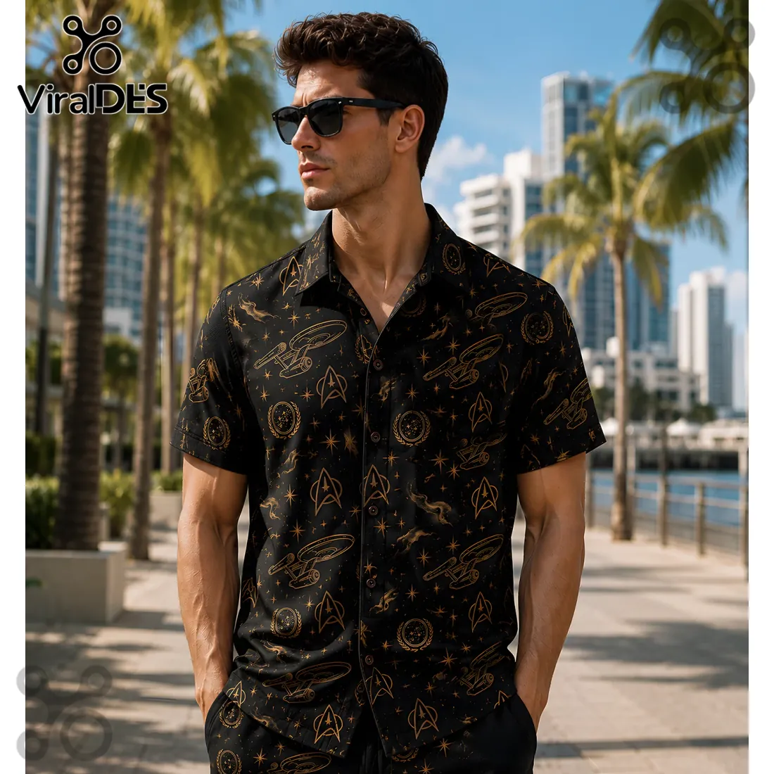 Star Trek Starfleet USS Enterprise Black Gold Hawaiian Shirt Star Trek Starfleet USS Enterprise Black Gold Hawaiian Shirt