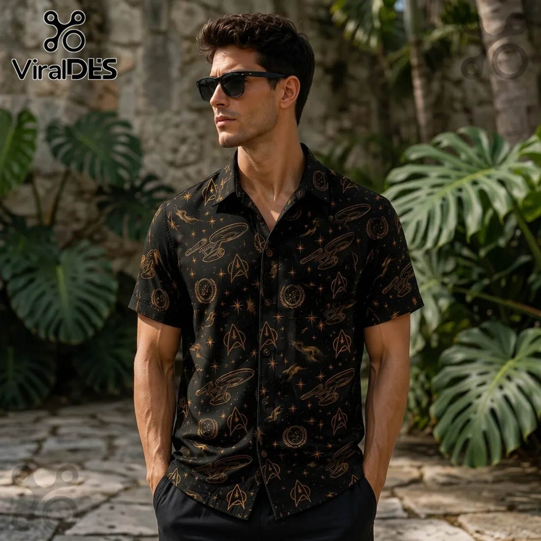 Star Trek Starfleet USS Enterprise Black Gold Hawaiian Shirt Star Trek Starfleet USS Enterprise Black Gold Hawaiian Shirt