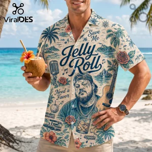 Jelly Roll Save Me Need a Favor Tropical Beige Button Down Hawaiian Shirt