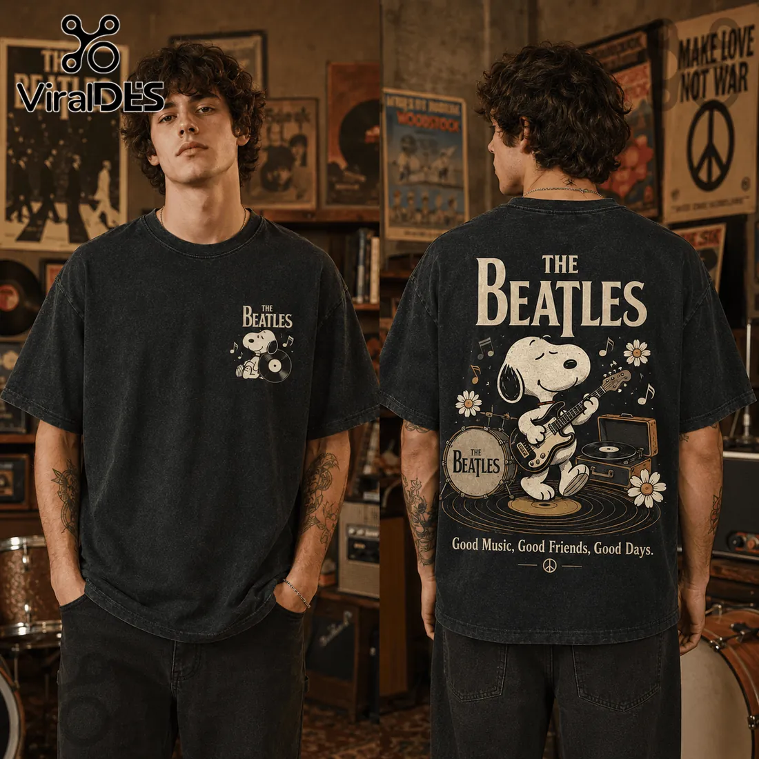 The Beatles x Snoopy Black Cotton T-Shirt The Beatles x Snoopy Black Cotton T-Shirt