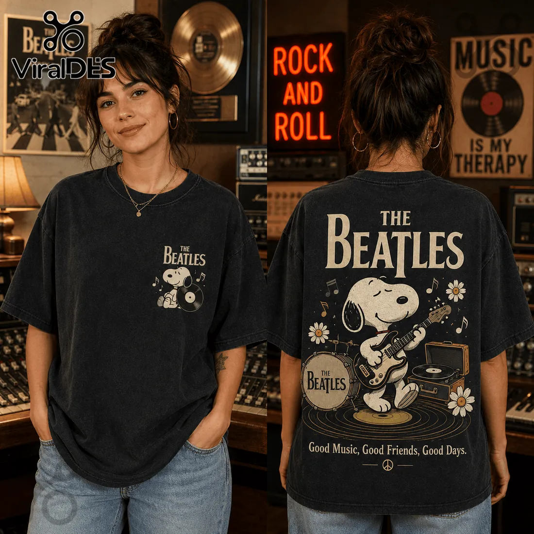 The Beatles x Snoopy Black Cotton T-Shirt The Beatles x Snoopy Black Cotton T-Shirt