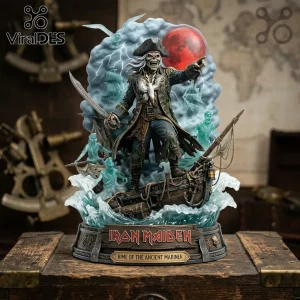 Iron Maiden Rime of the Ancient Mariner Eddie figurine featuring a skeletal pirate figure atop a ship in blue resin water.!
