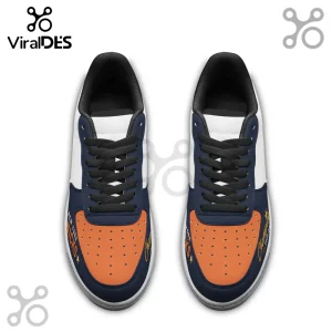 New York Knicks theme low-top sneakers in blue, orange, and white with black laces and team text on the toe box.!