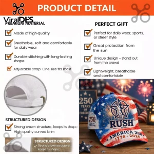 Rush Band America 250th Anniversary 1776-2026 Patriotic Cap