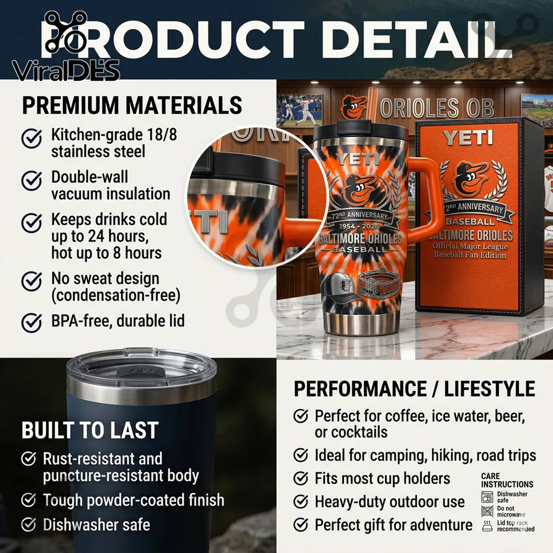 YETI x Baltimore Orioles 72nd Anniversary Stainless Steel Handle Tumbler YETI x Baltimore Orioles 72nd Anniversary Stainless Steel Handle Tumbler