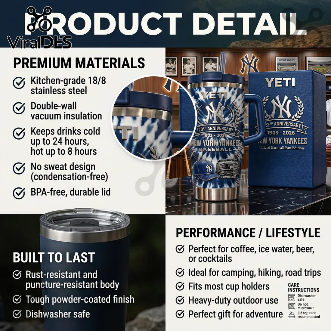 YETI x New York Yankees 123rd Anniversary Stainless Steel Tumbler YETI x New York Yankees 123rd Anniversary Stainless Steel Tumbler