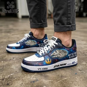 Custom Star Wars sneakers featuring Millennium Falcon, space nebula print, and Rebel Alliance logo on white rubber soles.!