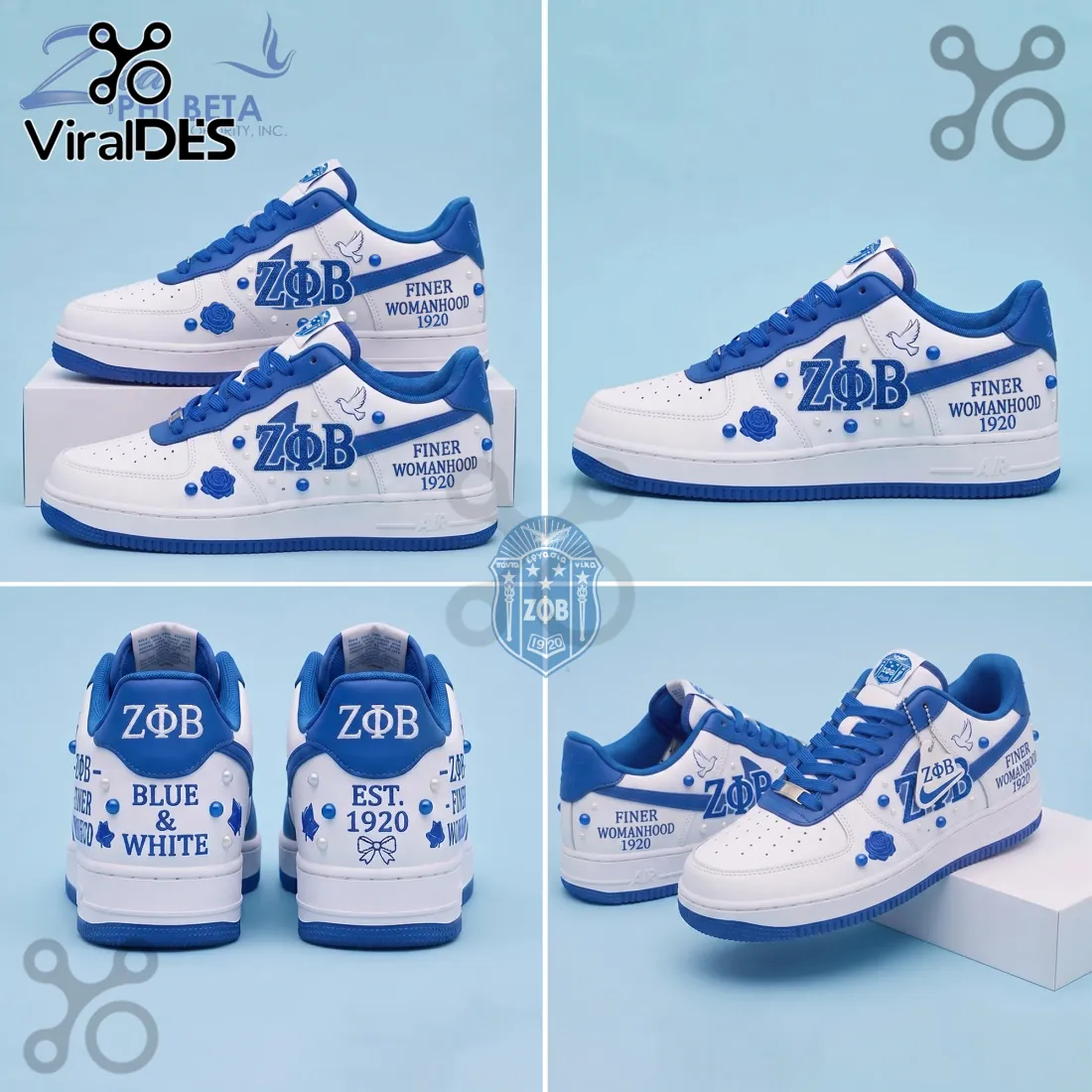 Zeta Phi Beta Sorority AF1 1920 Blue and White Air Force 1 Sneakers Zeta Phi Beta Sorority AF1 1920 Blue and White Air Force 1 Sneakers