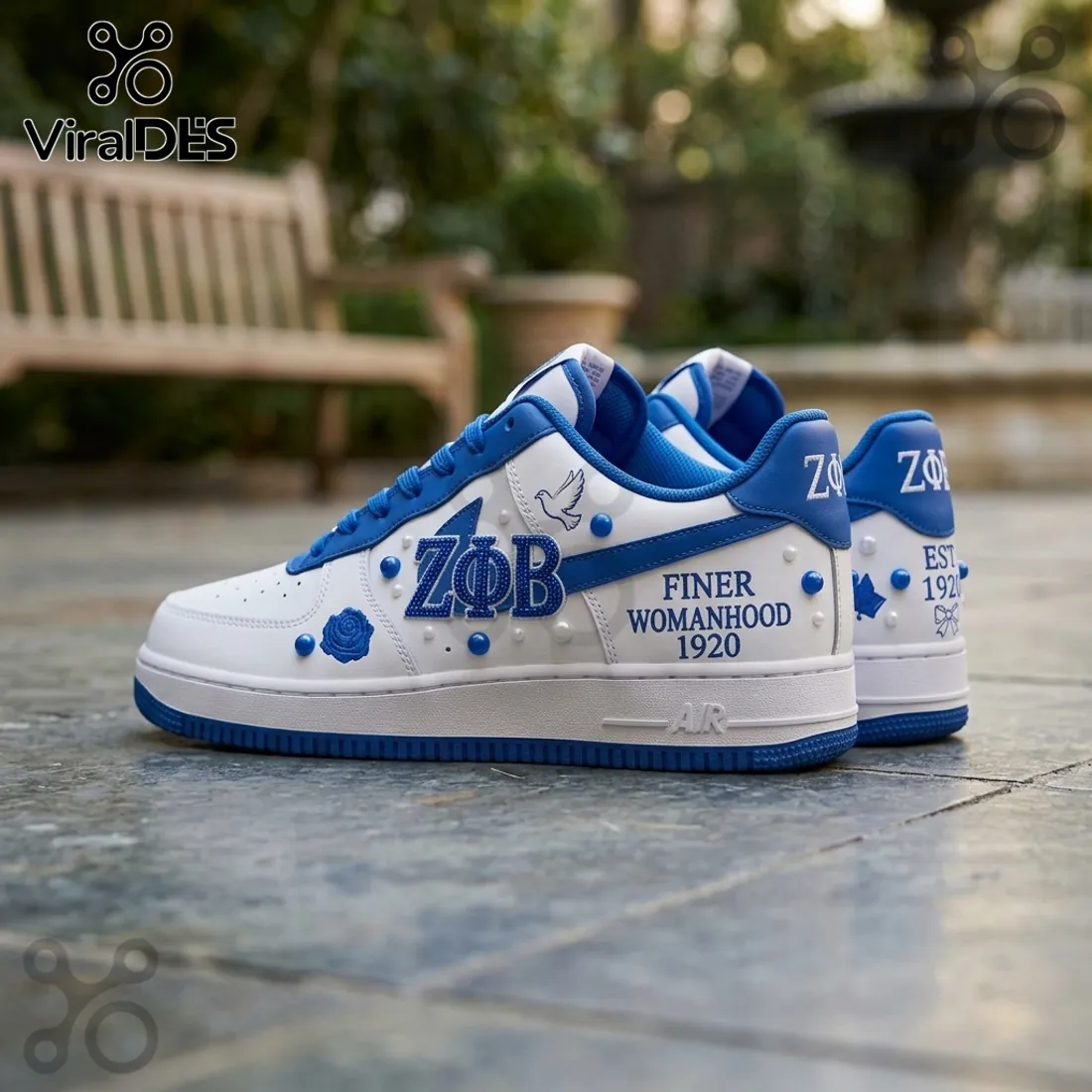 Zeta Phi Beta Sorority AF1 1920 Blue and White Air Force 1 Sneakers Zeta Phi Beta Sorority AF1 1920 Blue and White Air Force 1 Sneakers