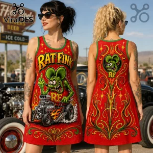 Rat Fink Red Hot Rod Illustrated Women Dress Rat Fink Red Hot Rod Illustrated Women Dress