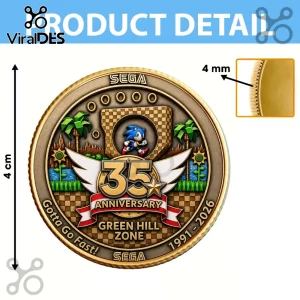 Sonic the Hedgehog 35th anniversary commemorative gold coin with Green Hill Zone graphics and 4 mm edge thickness.!
