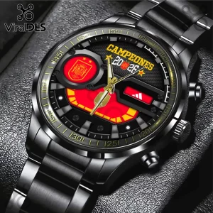 Spain National Team 2026 World Cup Watch featuring a black metal band, red dial accents, and Campeones 2026 text graphics.