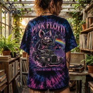 Pink Floyd tie-dye graphic t-shirt featuring a cartoon rat driving a hot rod with Prism imagery and Echoes text.!