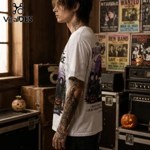 Snoopy x My Chemical Romance Black Parade T-Shirt featuring Peanuts characters in gothic attire on a white cotton base.