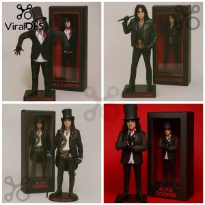Alice Cooper Rock Legend Limited Edition Acrylic Plaque featuring detailed musician figurines in black presentation boxes.
