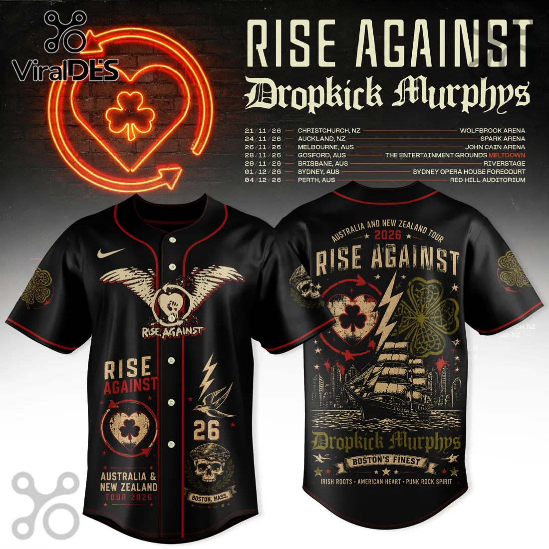 Rise Against x Dropkick Murphys 2026 Tour Black Baseball Jersey Rise Against x Dropkick Murphys 2026 Tour Black Baseball Jersey