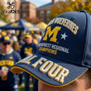 Michigan Wolverines baseball cap featuring embroidered text Final Four, Michigan Wolverines, and Midwest Regional Champions.!