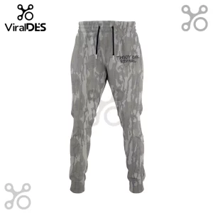 Grey and white camouflage jogger sweatpants with black drawstring and Treaty Oak Revival logo printed on the right hip.!