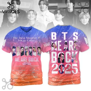 BTS Festa 2025 Members Sunset Hoodie featuring blue to pink gradient fabric, group portraits, and commemorative text.