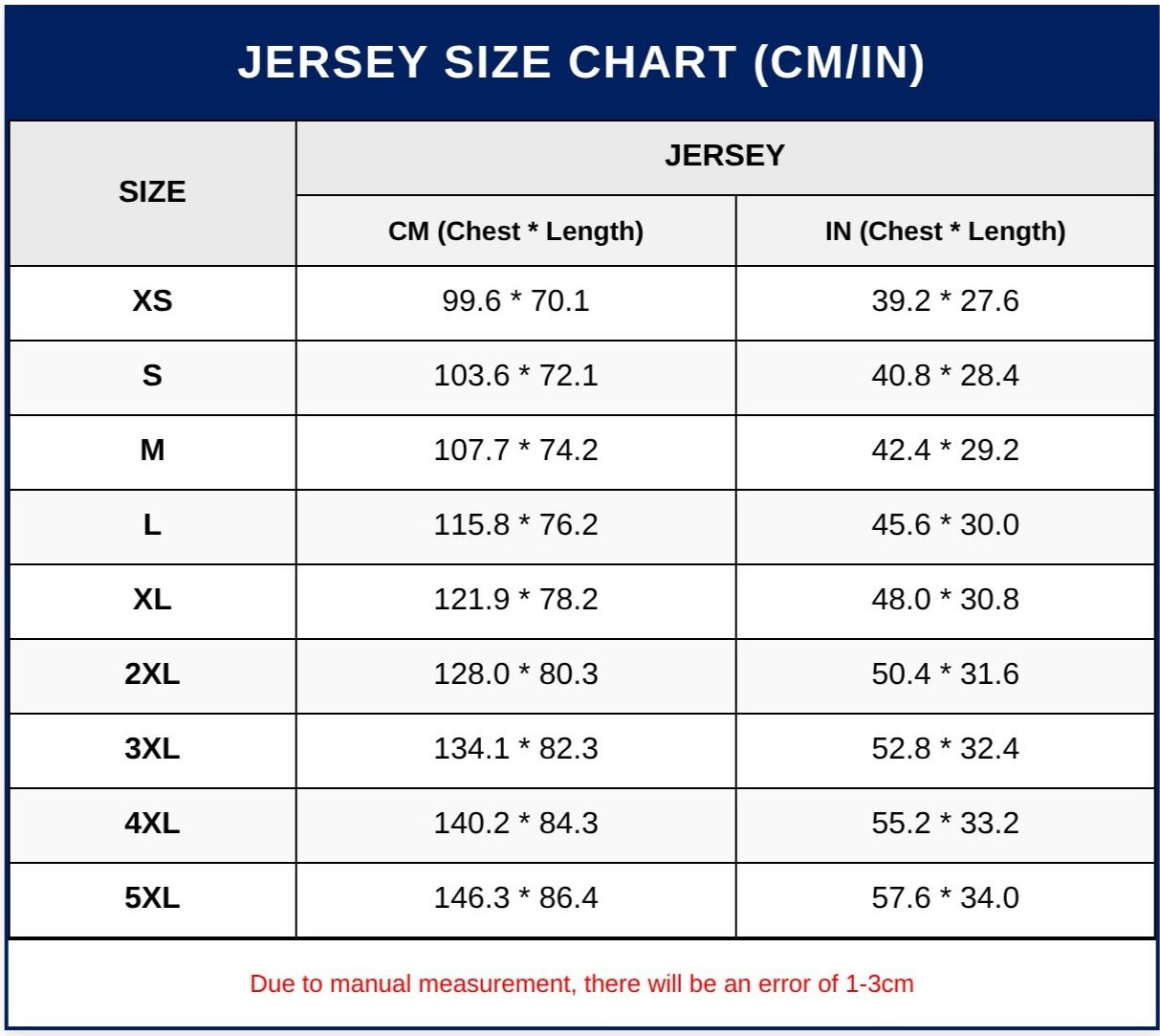 Basketball Jersey Size Chart