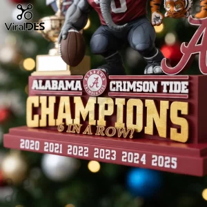 Alabama Crimson Tide Champions Hanging Christmas Ornament featuring team colors, championship years, and an elephant.