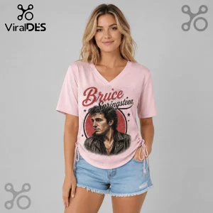Bruce Springsteen Born to Run pink lace-up jersey featuring a classic rock star graphic print on the front chest.