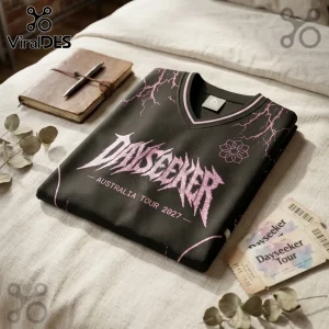Dayseeker Black and Pink 2027 Australian Tour football jersey featuring lightning graphics on a white fabric background.
